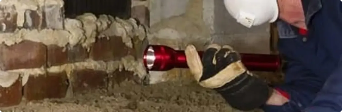 Pest control technician inspecting a crawl space for ant activity in Hopkins, MN
