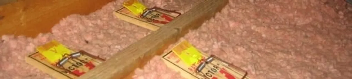 Mouse traps placed in an attic for rodent control in Minneapolis, MN