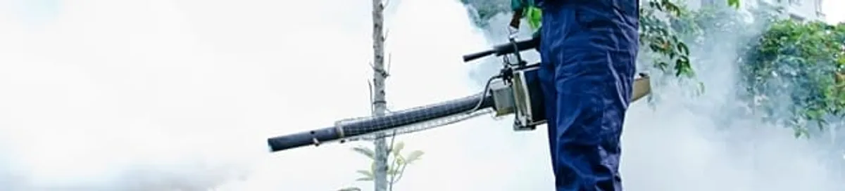 Pest control technician fogging an outdoor area for insect control in Minneapolis, MN
